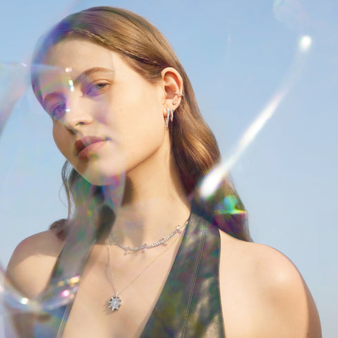 Silver Sparkle Double Hoop Earrings